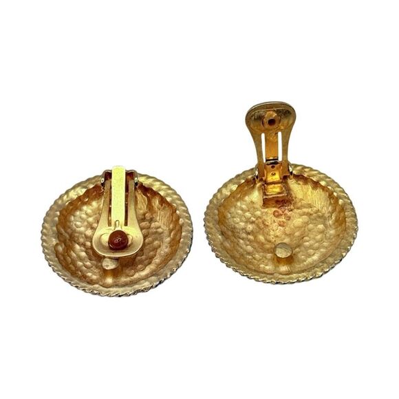 Gold-Tone Button Clip On Earrings 1" Statement Glass Jewelry, Unique - Picture 8 of 11